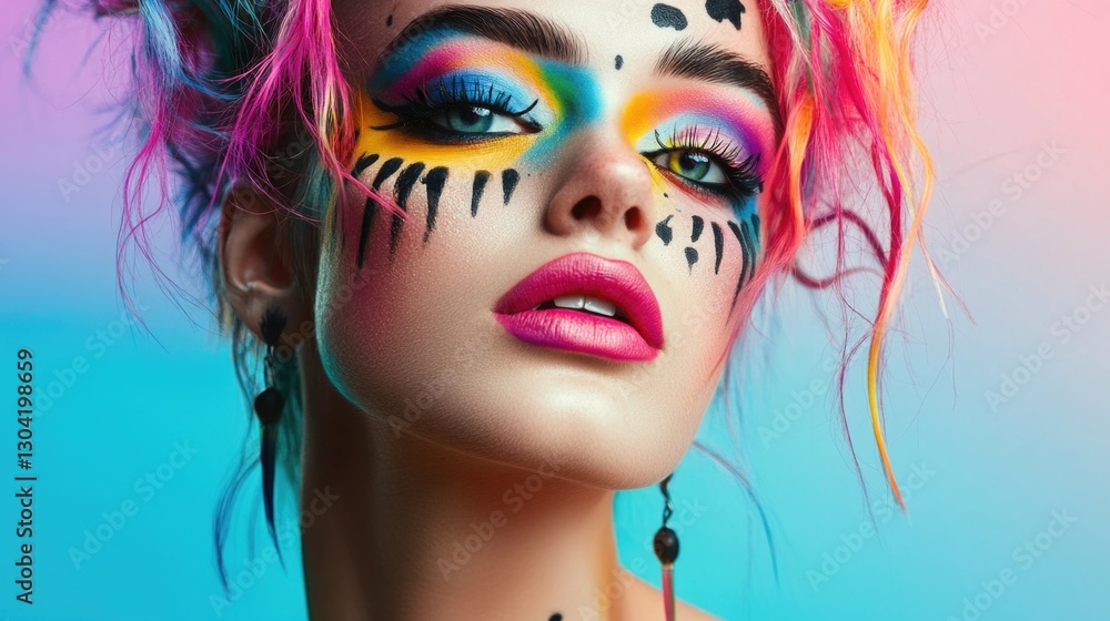 Vibrant makeup on young caucasian woman with colorful hair Vibrant makeup on young caucasian woman with colorful hair