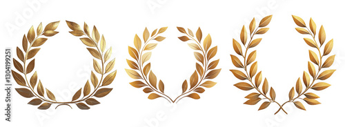 Elegant golden laurel wreaths on a white background, symbolizing victory and achievement.