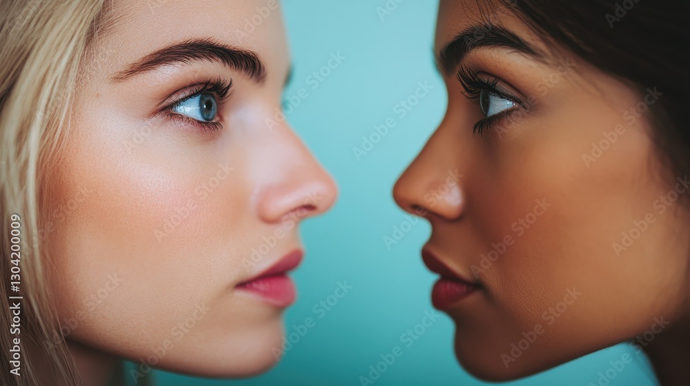 Stunning Beauty Portrait of Diverse Vibrant Women Facing Each Other Stunning Beauty Portrait of Diverse Vibrant Women Facing Each Other