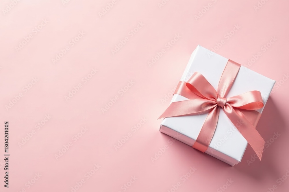 A delicately tied blush pink ribbon adorns a pristine white gift box, resting on a soft pink background, perfect for showcasing celebratory occasions or expressing heartfelt sentiments. A delicately tied blush pink ribbon adorns a pristine white gift box, resting on a soft pink background, perfect for showcasing celebratory occasions or expressing heartfelt sentiments.