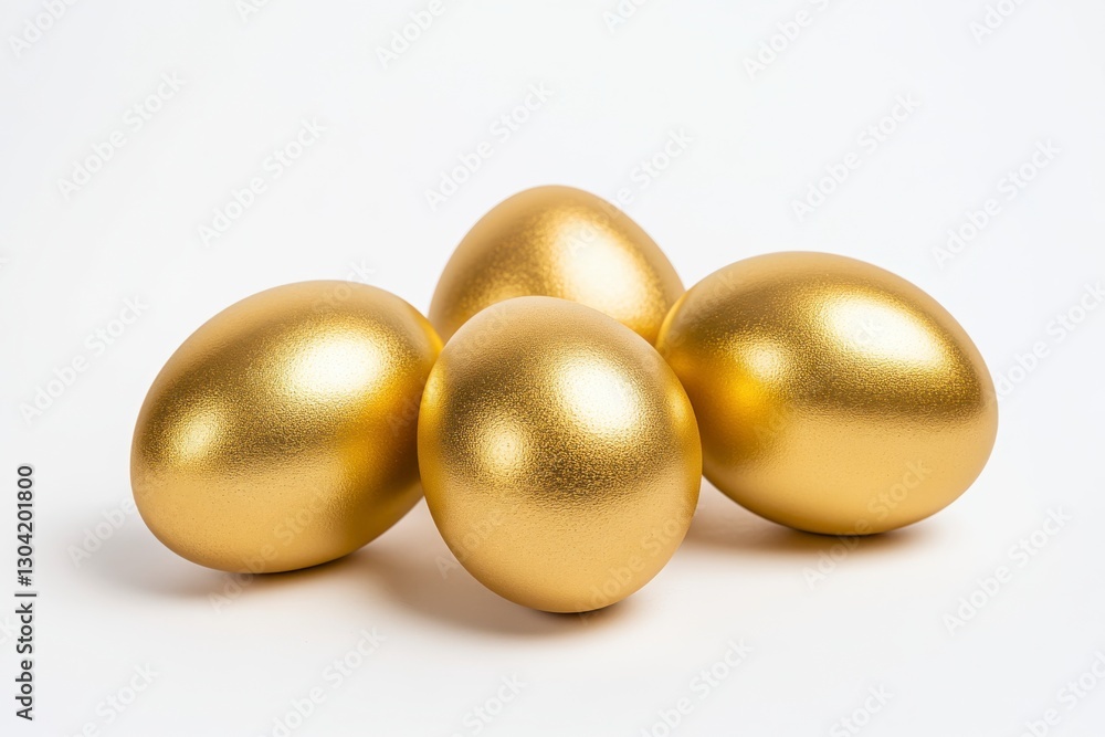 Four Shiny Golden Eggs on White Background Four Shiny Golden Eggs on White Background