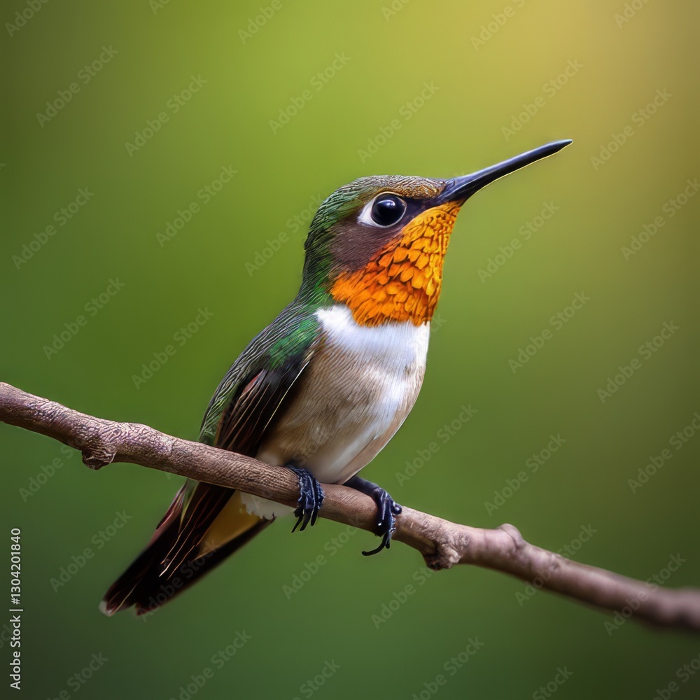 Fototapeta premium Close-up of a Ruby-throated Hummingbird Perched on a Branch