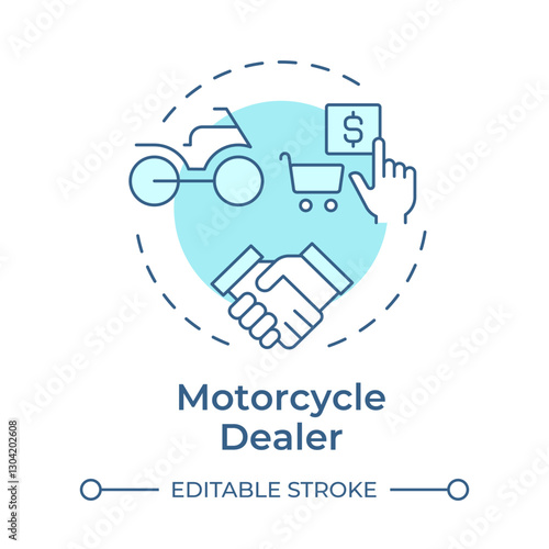 Motorcycle dealer soft blue concept icon. Sales, purchasing. Agreement, commerce. Round shape line illustration. Abstract idea. Graphic design. Easy to use in infographic, presentation