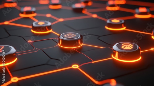 Abstract AI Network Visualization with Orange Highlights