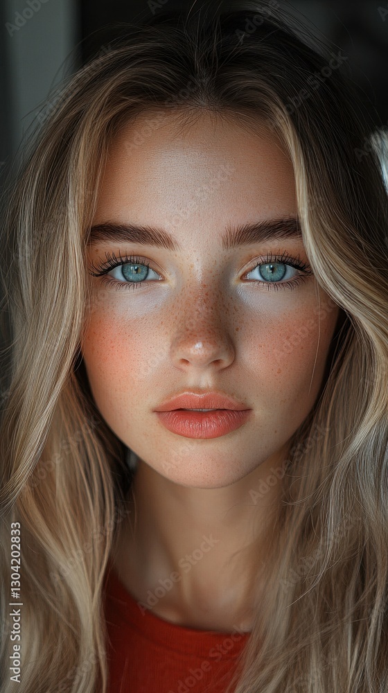 Captivating Portrait of a Blonde Woman with Alluring and Mysterious Gaze Captivating Portrait of a Blonde Woman with Alluring and Mysterious Gaze