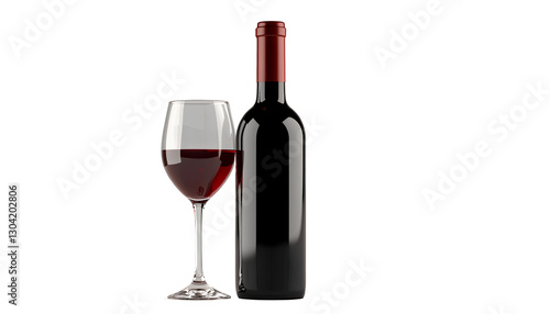 Red wine bottle and glass isolated on a transparent background png