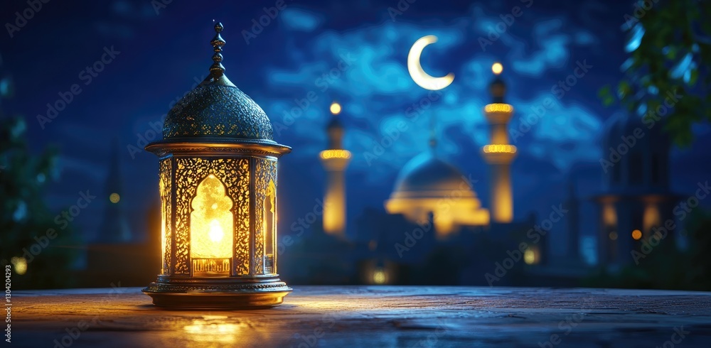 Fototapeta premium Illuminated Lantern at Night Mosque (1)