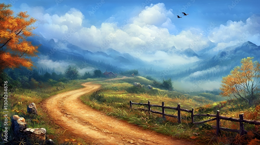 Autumnal Mountain Landscape with Winding Road Autumnal Mountain Landscape with Winding Road