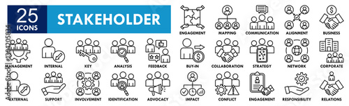 Stakeholder icon collection set. Containing design business, collaboration, management, teamwork, strategy