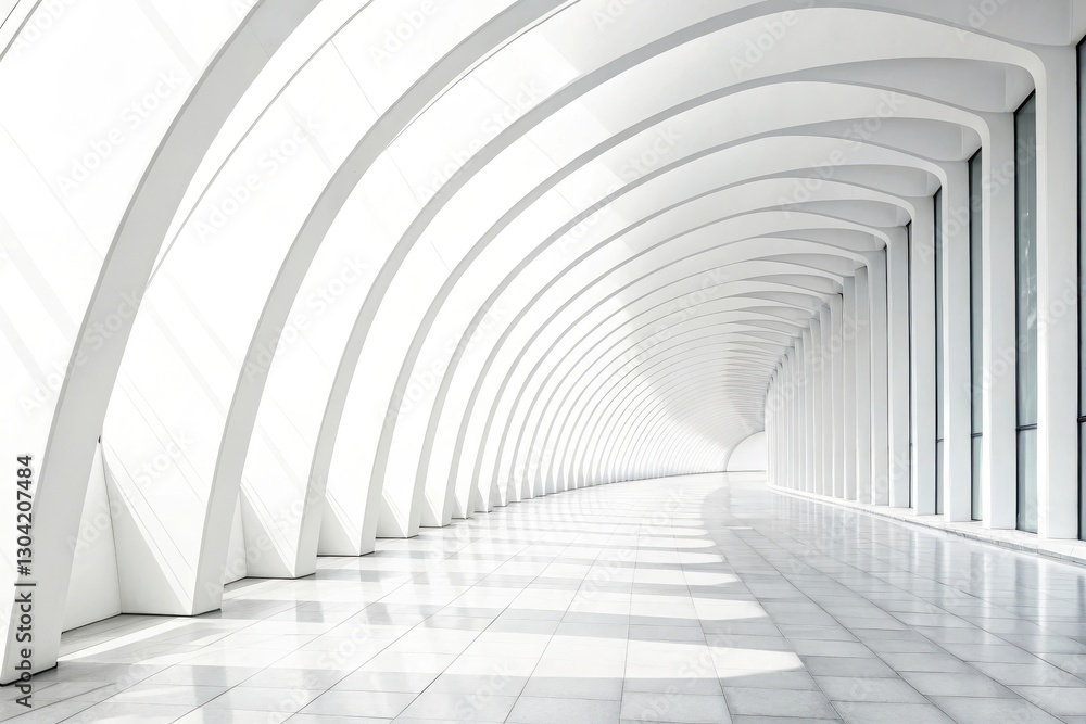Curved architectural hallway bathed in bright sunlight creates an ethereal atmosphere in a modern space. Generative AI Curved architectural hallway bathed in bright sunlight creates an ethereal atmosphere in a modern space. Generative AI
