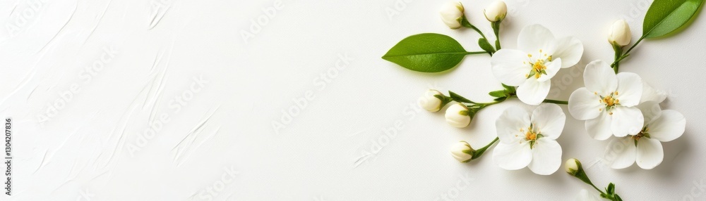 Obraz premium White Blossoms on White Background Delicate Spring Floral Arrangement