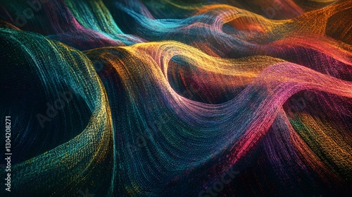 A dreamlike woven pattern made of aurora borealis-like strands shifting in color
