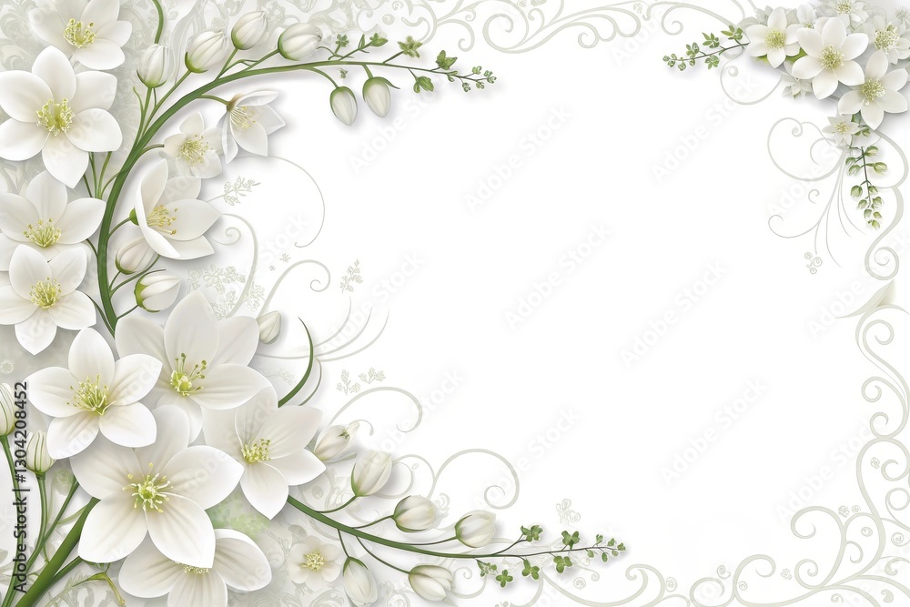 Delicate white flowers elegantly framing a blank canvas, inviting creativity and inspiration in a serene setting. Generative AI Delicate white flowers elegantly framing a blank canvas, inviting creativity and inspiration in a serene setting. Generative AI