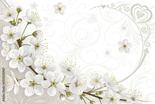Elegant white cherry blossoms gracefully adorn a soft background, creating a serene and enchanting atmosphere for springtime. Generative AI