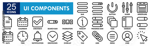 UI Components icon collection set. Containing design interface, vector, template, ui, button, set, user, app