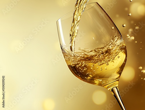 黄金色に輝く白ワインがグラスに注がれる美しい瞬間 | Beautiful Moment of Golden White Wine Being Poured into a Glass