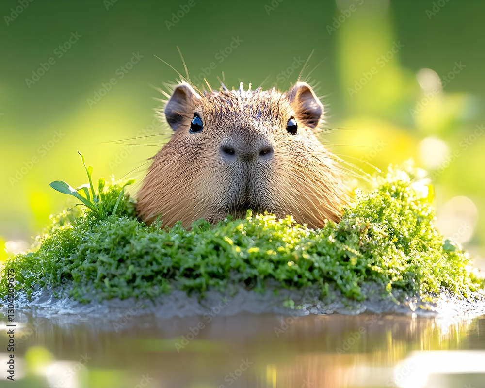 Capybara in grassy marsh, close-up