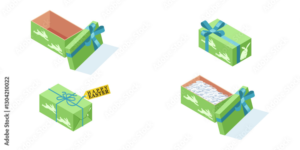 Fototapeta premium ISOMETRIC EASTER GIFT BOX - GREEN BOX