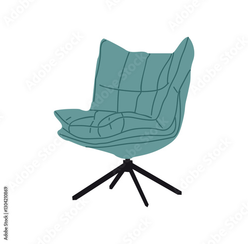 Retro armchair modern teal color. Trendy mid century modern lounge arm chair furniture for living room, lounge zone. Vintage interior design element. Vector illustration isolated 