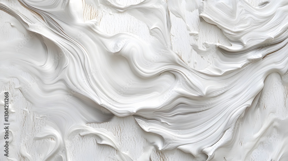 Fototapeta premium Vibrant white paint fluid flowing on a white background, creates a visual effect, generative AI