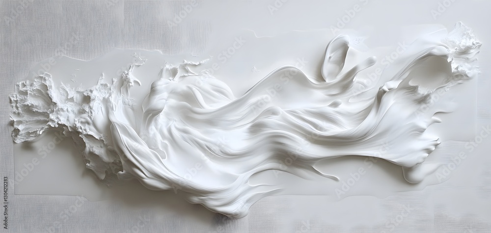 Vibrant white paint fluid flowing on a white background, creates a visual effect, generative AI Vibrant white paint fluid flowing on a white background, creates a visual effect, generative AI
