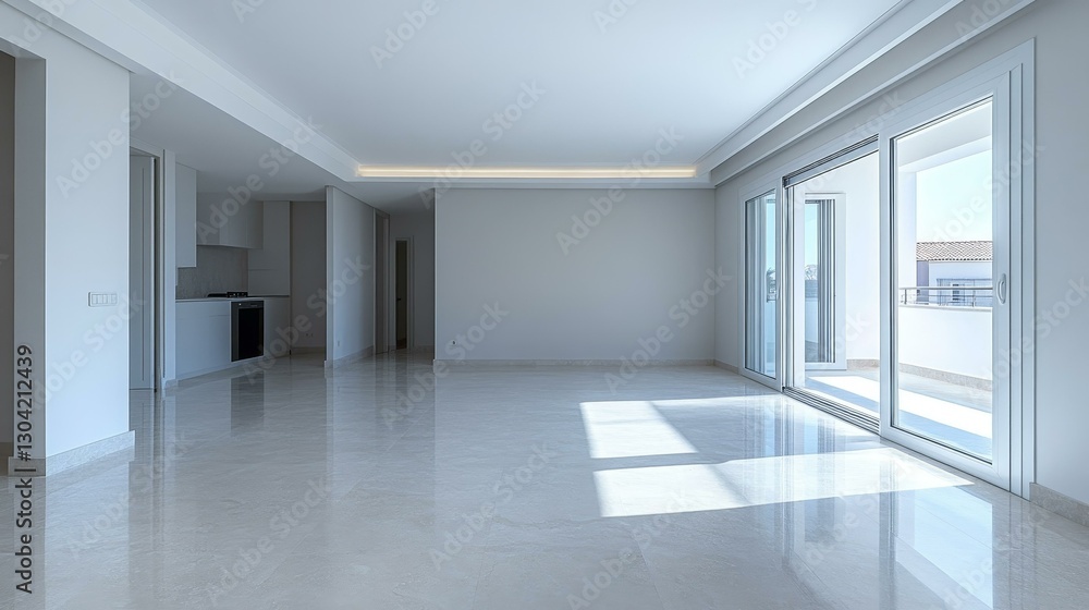 Modern Spacious Apartment Interior with Large Windows Modern Spacious Apartment Interior with Large Windows