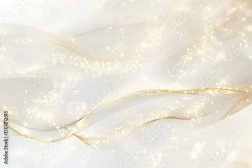 Soft golden waves dance gracefully while shimmering sparkles illuminate the serene fabric backdrop in gentle light. Generative AI