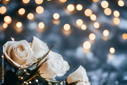 Elegant white roses illuminated by soft candlelight create a romantic atmosphere for a cherished occasion. Generative AI