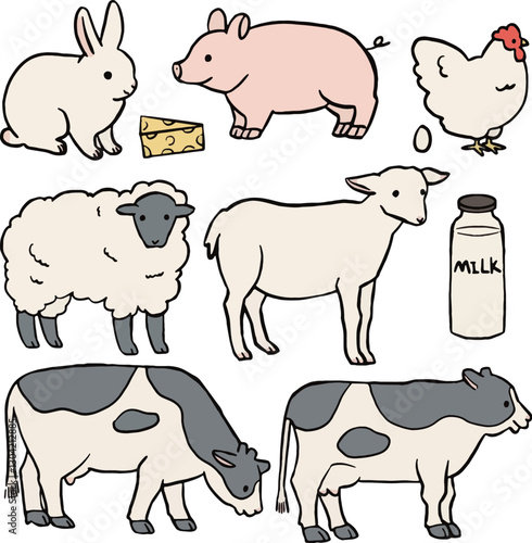 かわいい農場動物イラストセット