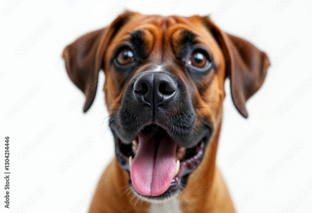 Surprised dog against blue background