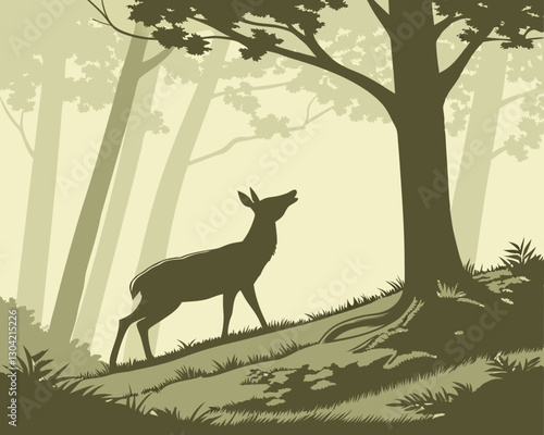 A graceful deer standing in a misty forest