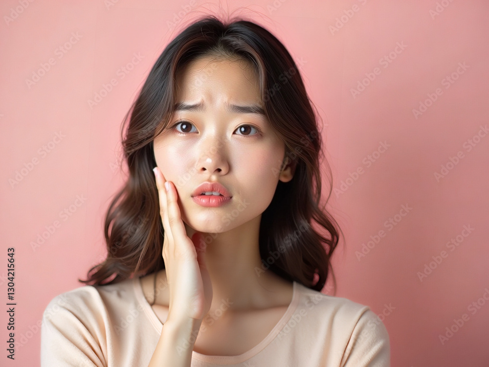 A Portrait of a Young Woman Expressing Concern and Curiosity A Portrait of a Young Woman Expressing Concern and Curiosity