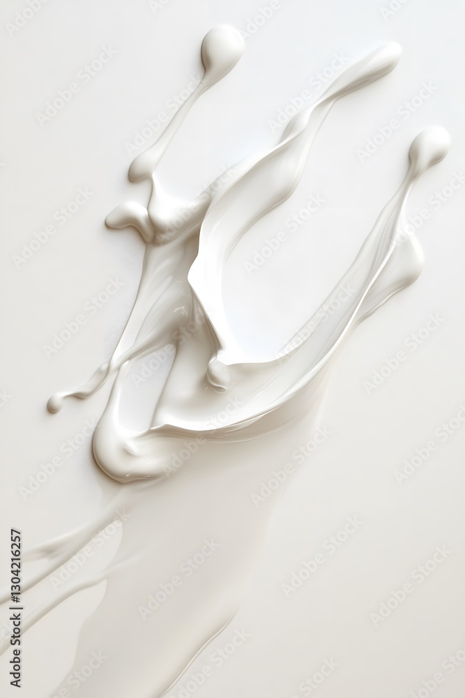 Vibrant white paint fluid flowing on a white background, creates a visual effect, generative AI Vibrant white paint fluid flowing on a white background, creates a visual effect, generative AI