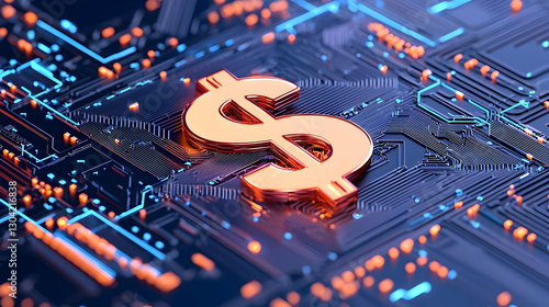 Digital Circuit Board with Dollar Symbol in a Futuristic Design