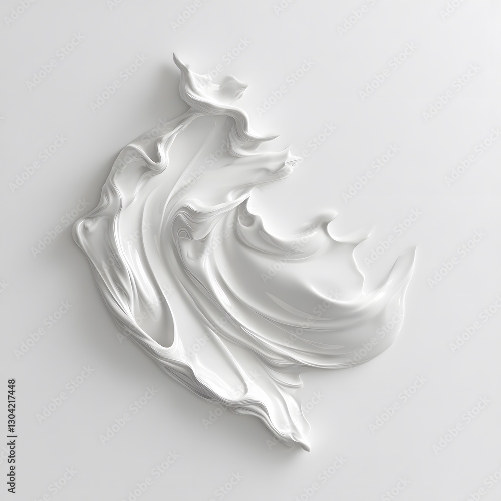 Vibrant white paint fluid flowing on a white background, creates a visual effect, generative AI Vibrant white paint fluid flowing on a white background, creates a visual effect, generative AI