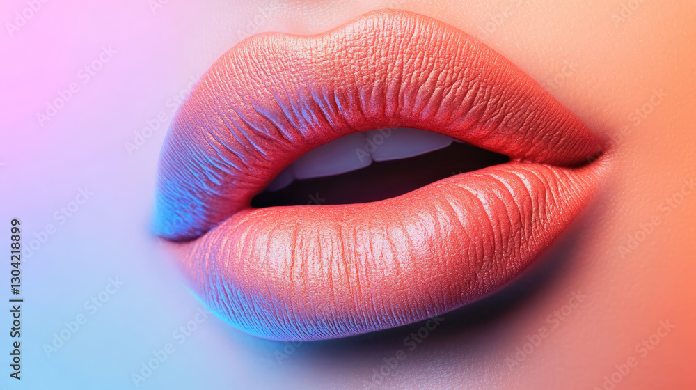 Radiant peach lips with smooth texture and vibrant colors create artistic macro view. soft gradient enhances beauty and allure of lips Radiant peach lips with smooth texture and vibrant colors create artistic macro view. soft gradient enhances beauty and allure of lips