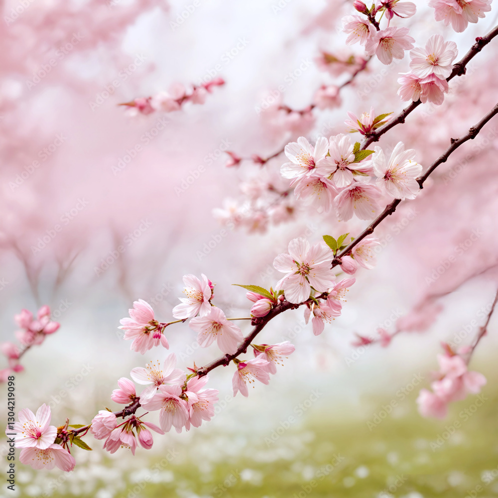 spring landscape featuring cherry blossoms in full bloom. spring landscape featuring cherry blossoms in full bloom.