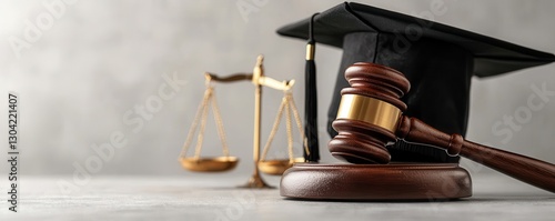 A graduation cap and gavel symbolize the intersection of law and education, representing justice, knowledge, and legal professionalism.
