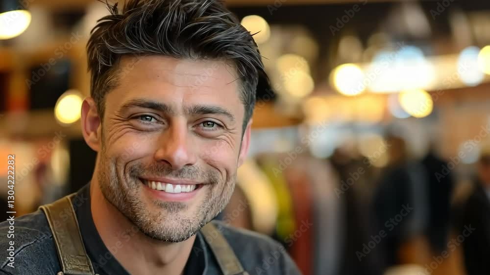 Man with a beard and glasses is smiling at the camera Man with a beard and glasses is smiling at the camera