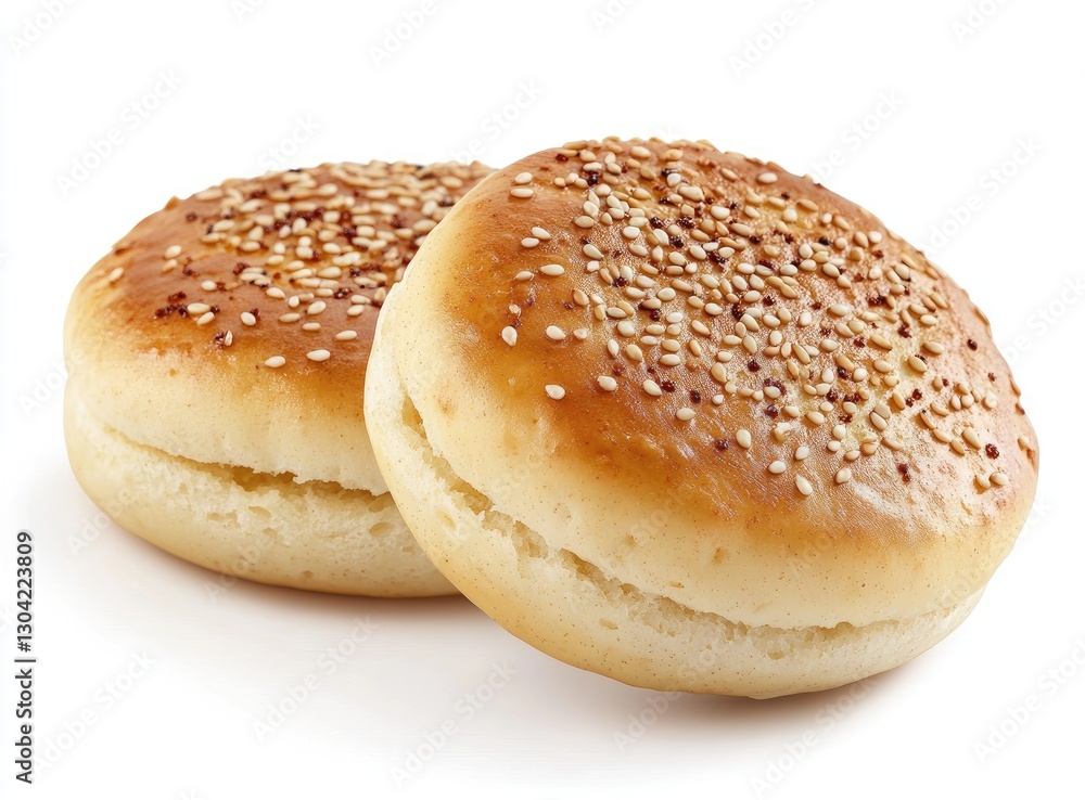 Two sesame seed hamburger buns on white background Two sesame seed hamburger buns on white background