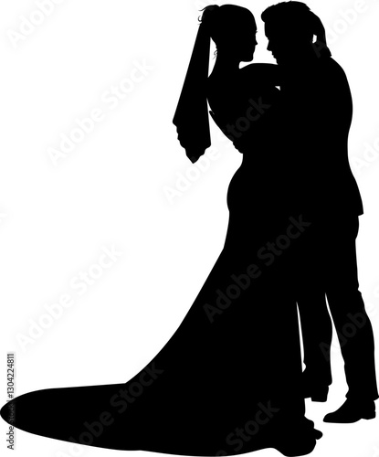 Bride and groom couple silh...