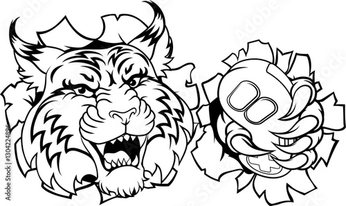 A wildcat or bobcat gamer with video game controller sports team animal mascot