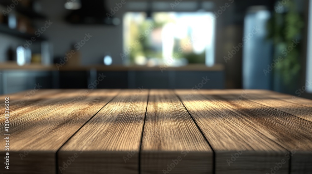 Rustic wooden table in a modern kitchen setting Rustic wooden table in a modern kitchen setting