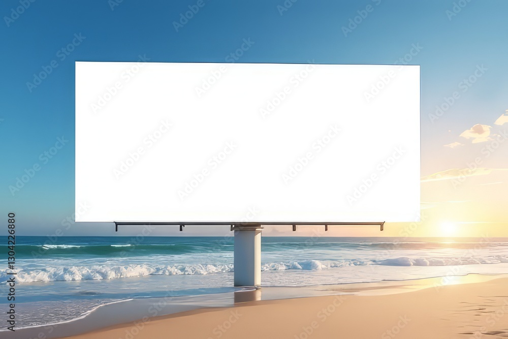 Empty Billboard at Beach Sunset - Blank Advertisement Space for Design Empty Billboard at Beach Sunset - Blank Advertisement Space for Design