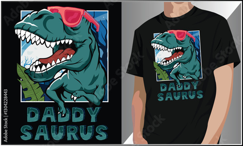 Funny Daddy Saurus T Shirt Design, Father's Day Daddy Saurus Rex T-shirt Vector, Daddysaurus Dino T-Shirt, T-Rex Lover, Dinosaur Themed Birthday TShirt, T-Rex Dinosaur Vintage Vector illustration