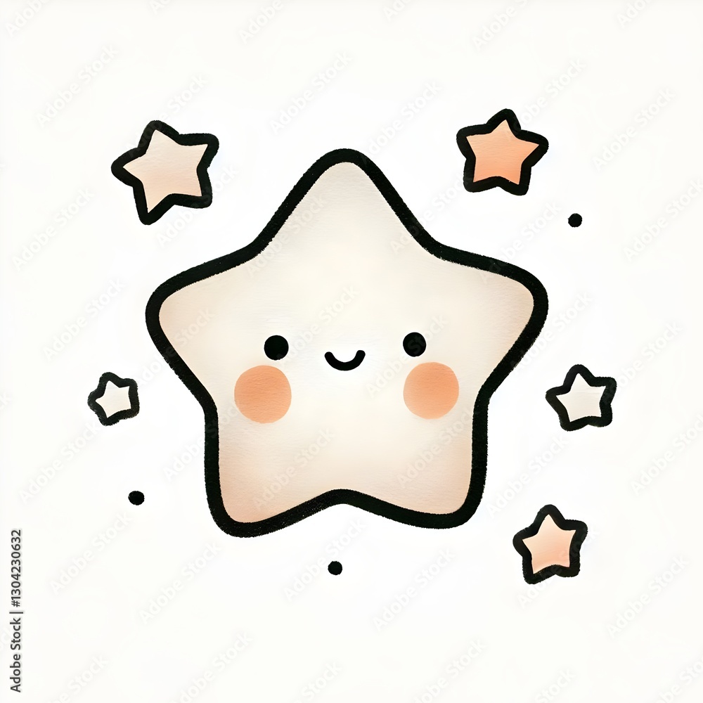 A cute and cheerful illustration of a smiling star with soft colors, surrounded by smaller stars, set against a light background. A cute and cheerful illustration of a smiling star with soft colors, surrounded by smaller stars, set against a light background.
