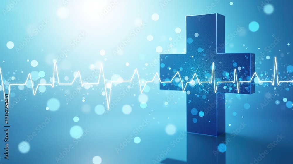 A stock illustration representing Economic growth in Sky blue and white, with blending gradients and metaphors of medical cross and heartbeat lines A stock illustration representing Economic growth in Sky blue and white, with blending gradients and metaphors of medical cross and heartbeat lines