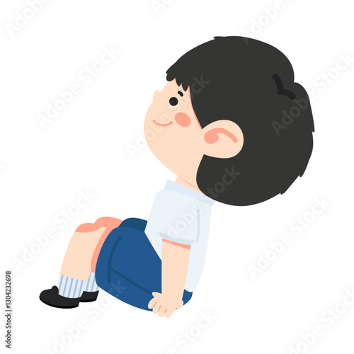 A young boy sitting and looking up