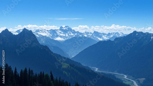 Wallpaper Mural Panoramic View of Majestic Snow-Capped Mountains and Winding Road Torontodigital.ca