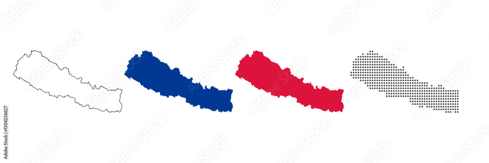 Fototapeta premium Nepal map in various style outline, blue, red, and dotted